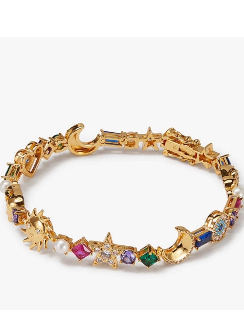 NEW Kate Spade Gold Tone Mix Stone Sun Moon Elephant Star Eye Charm Bracelet